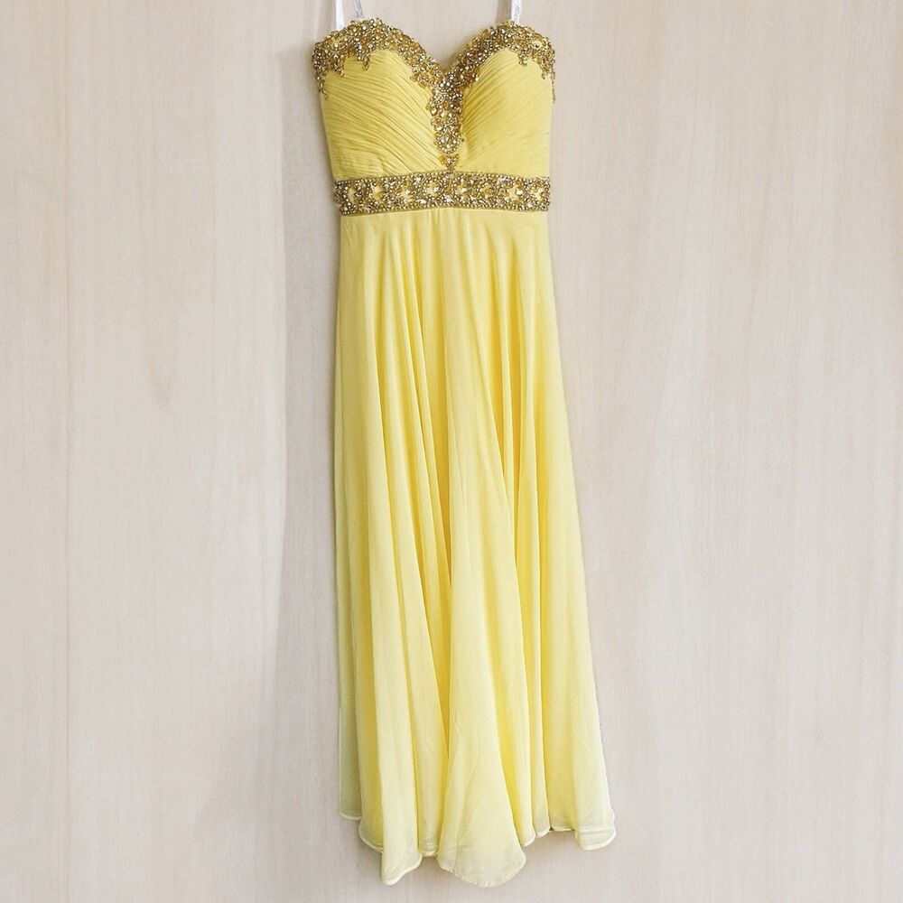 Women’s Bridesmaids Prom Yellow Tony Bowls Paris Chiffon Gown with Sequins Sz 2